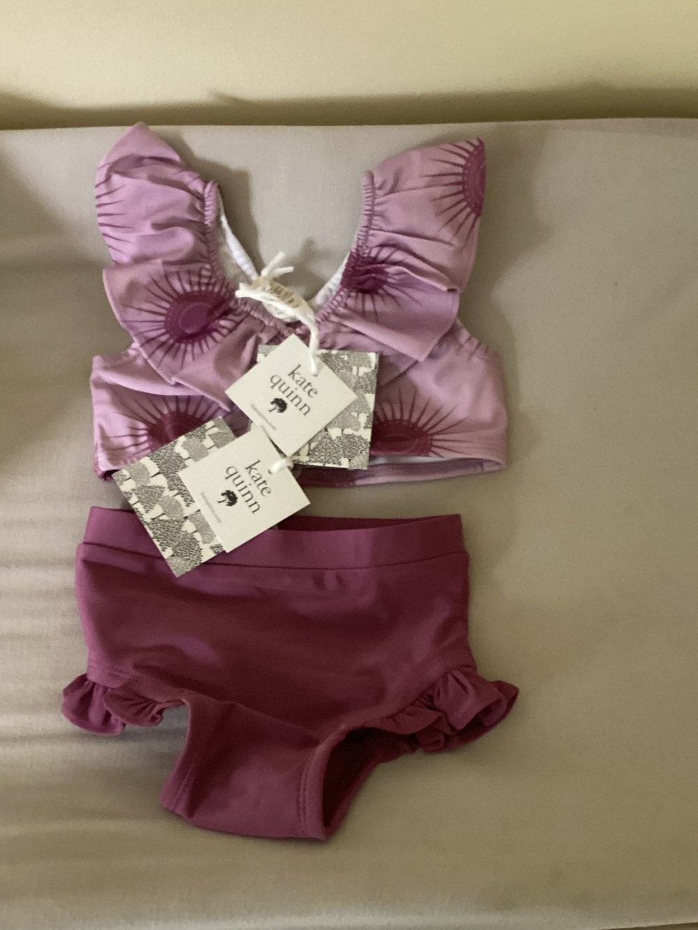 kate quinn Lilac Floral Ruffle Bikini Top with Plum High-Waist Bottoms
